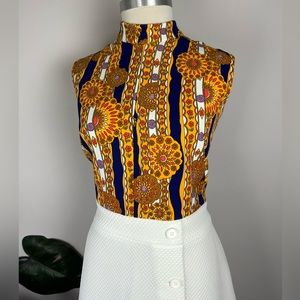 Vintage 70’s Golden Groovy Psychedelic Floral Pattern Handmade A-Line Dress